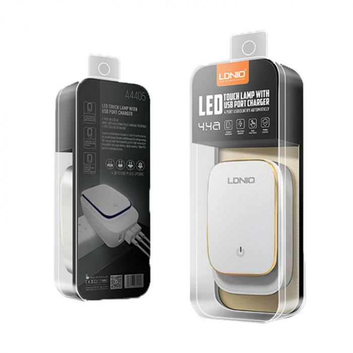 Incarcator Retea cu functie de lumina de noapte LDNIO A4405, 3x USB, 22W [3]