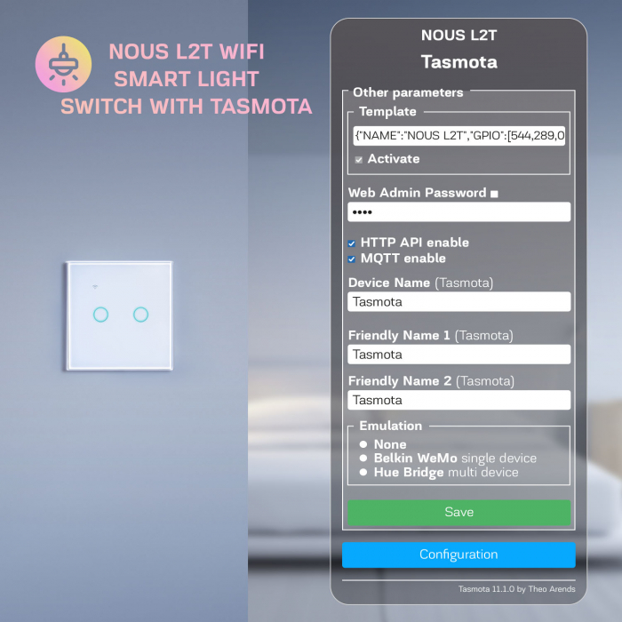 Intrerupator Inteligent Nous L2T Wifi, Tasmota, Touch, 2 canale [7]