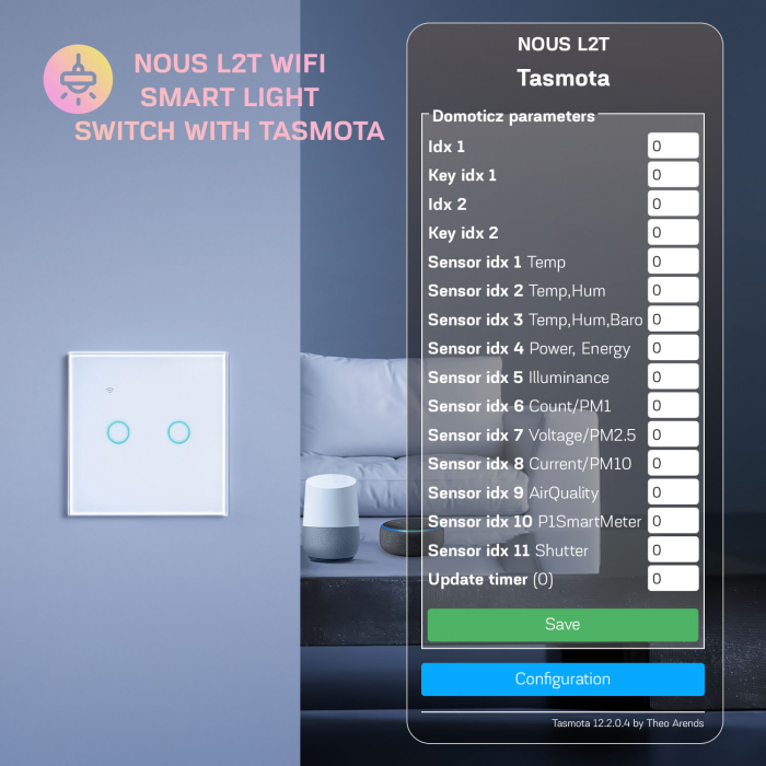 Intrerupator Inteligent Nous L2T Wifi, Tasmota, Touch, 2 canale [6]