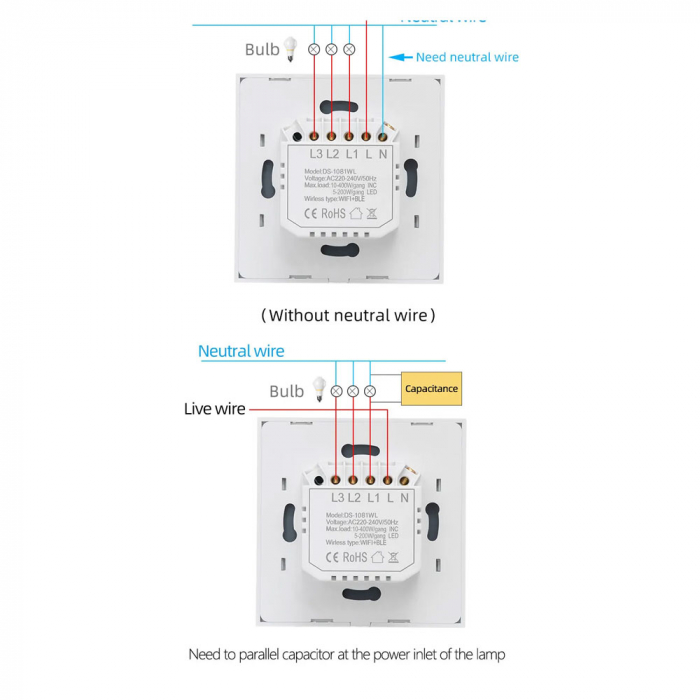 Intrerupator Smart Rovo 1081WL, 3 canale, Wifi si Bluetooth, Tuya, Life Smart, Alexa si Google Assistant, fara nul [8]