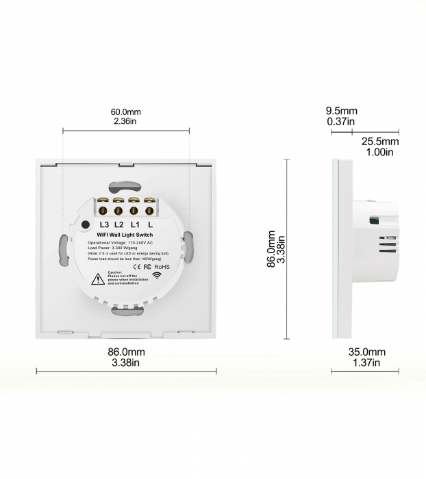 Intrerupator Smart cu Touch Rovo FN3C, 3 canale, Sticla Securizata, Tuya, Life Smart, RF 433MHz, Alexa si Google Assistant, fara nul [6]