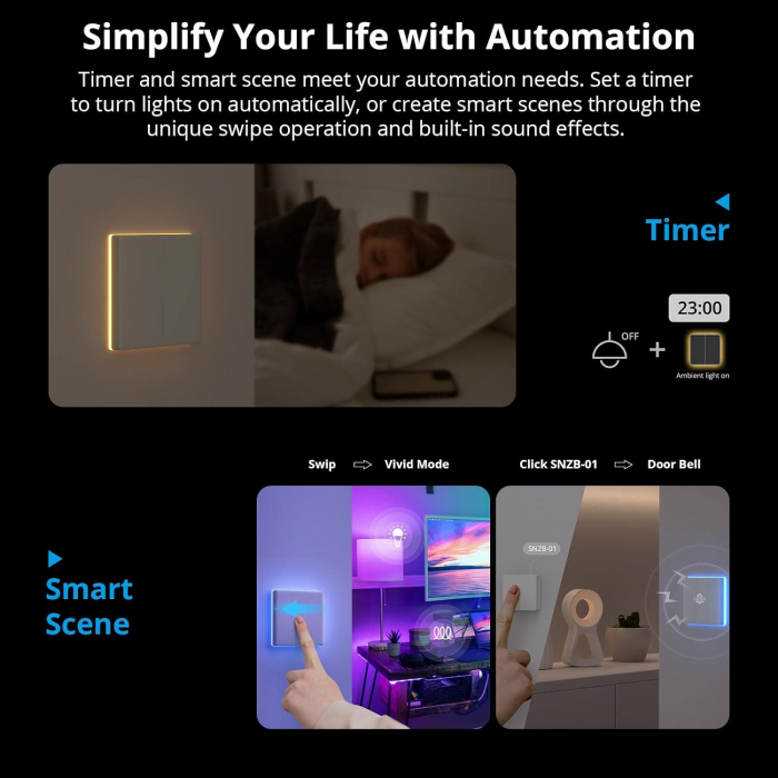 Intrerupator Smart Sonoff T5-2C-86 WiF cu Full Touch (2 canale), Lumina LED 10A/2400W [8]