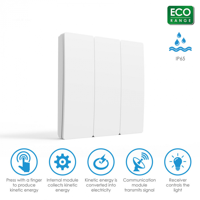 Intrerupator Wifi Kinetic Rovo ES2354, 3 canale, IP67, RF 433MHz, cu revenire [2]