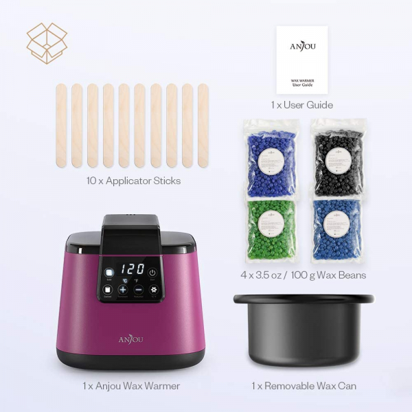 Kit Epilare Anjou PCA023 Incalzitor ceara profesional cu display LCD, 400g ceara, 4 arome, set spatule din lemn, control tactil [6]