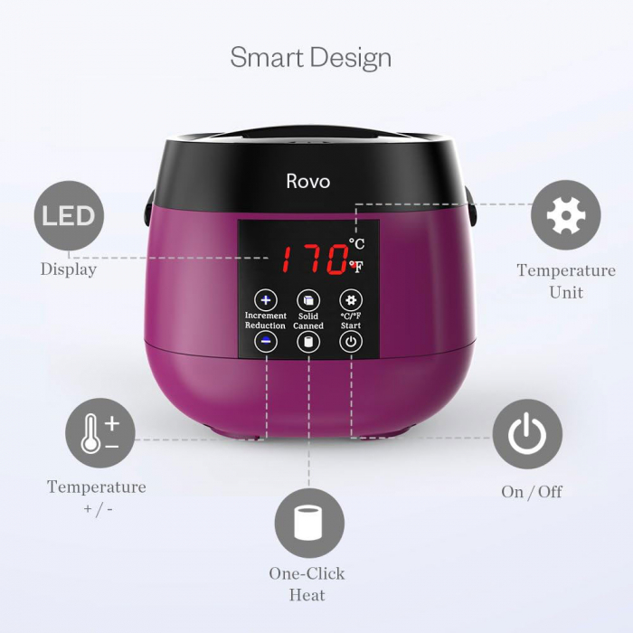 Kit Epilare Ceara Rovo TMS-218 Incalzitor ceara profesional cu display LCD, 500g ceara, 4 arome, set 20 spatule din lemn, control tactil [6]