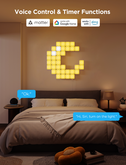 Kit panouri mici luminoase LED Govee H8069, RGBIC, Wi-Fi + Bluetooth, 10 panouri, Alexa , Google Asistant, Matter [5]