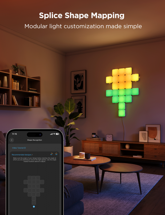 Kit panouri mici luminoase LED Govee H8069, RGBIC, Wi-Fi + Bluetooth, 10 panouri, Alexa , Google Asistant, Matter [6]
