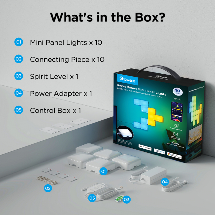 Kit panouri mici luminoase LED Govee H8069, RGBIC, Wi-Fi + Bluetooth, 10 panouri, Alexa , Google Asistant, Matter [8]
