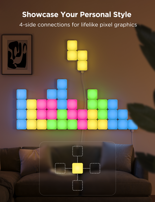 Kit panouri mici luminoase LED Govee H8069, RGBIC, Wi-Fi + Bluetooth, 10 panouri, Alexa , Google Asistant, Matter [3]