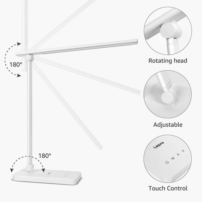 Lampa de birou LED Lepro PR310001 control Touch, 3 moduri, 9W, 800 Lumeni, Alb [3]