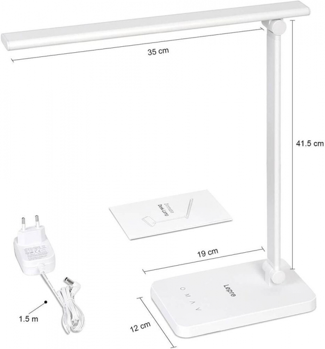 Lampa de birou LED Lepro PR310001 control Touch, 3 moduri, 9W, 800 Lumeni, Alb [6]