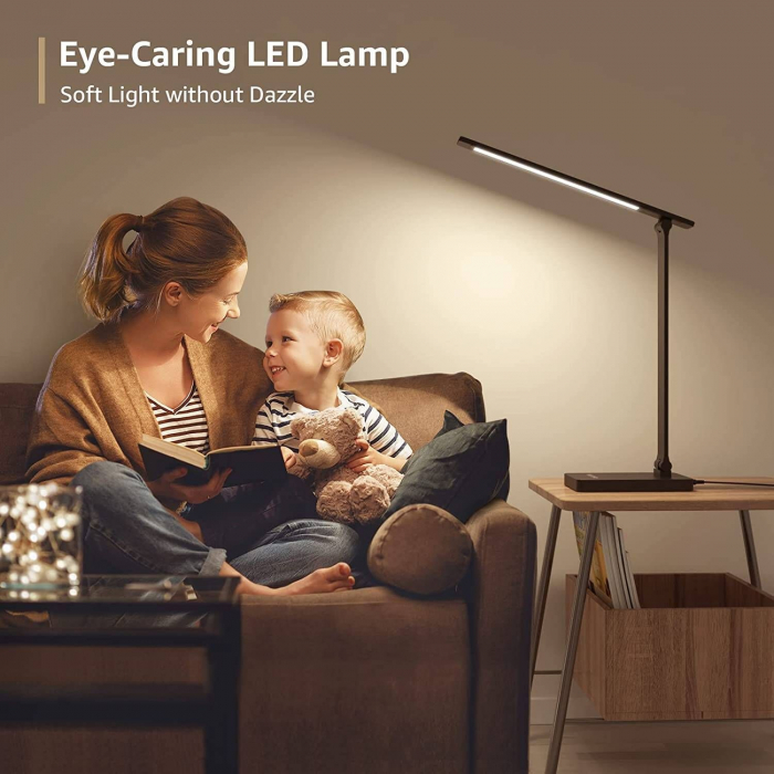 Lampa de birou LED Lepro PR310004 control Touch, 3 moduri, 15W, 655 Lumeni, USB, Negru [6]
