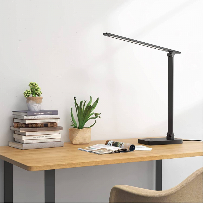Lampa de birou LED Lepro PR310004 control Touch, 3 moduri, 15W, 655 Lumeni, USB, Negru [9]