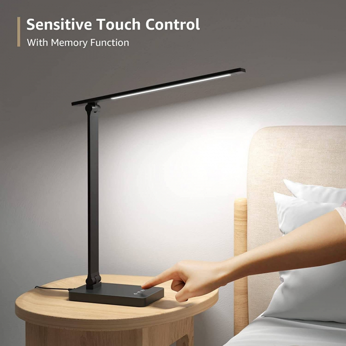 Lampa de birou LED Lepro PR310004 control Touch, 3 moduri, 15W, 655 Lumeni, USB, Negru [4]