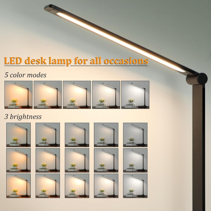 Lampa de birou LED Rovo 5502P, lumina veghe, 5 moduri de lumina, 4 intensitati, 6W, control Touch, USB [2]