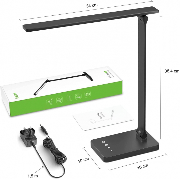 Lampa de birou LED Lepro PR310004 control Touch, 3 moduri, 15W, 655 Lumeni, USB, Negru [8]