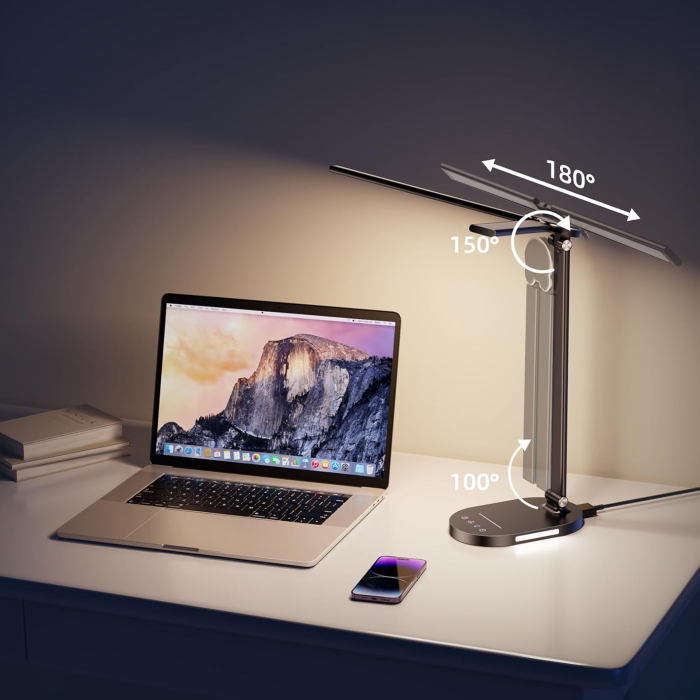 Lampa de birou LED Rovo 5508, lumina veghe, 5 moduri de lumina, 4 intensitati, 14W, control Touch, USB [6]