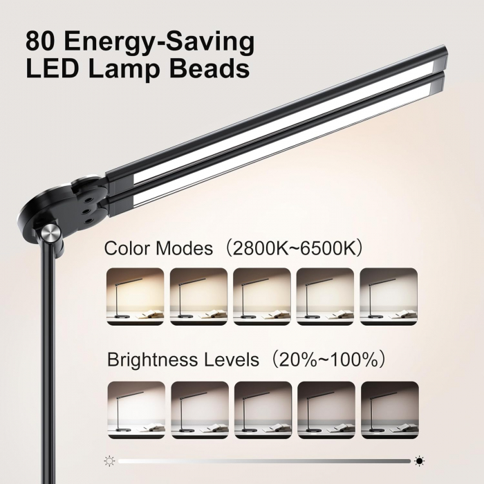 Lampa de birou LED Rovo 5508, lumina veghe, 5 moduri de lumina, 4 intensitati, 14W, control Touch, USB [2]