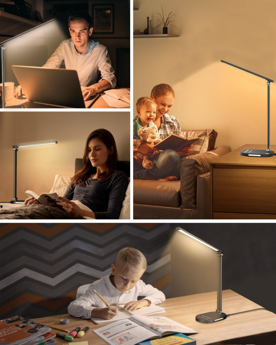 Lampa de birou LED Rovo 5503, lumina veghe, 5 moduri de lumina, 4 intensitati, 6W, control Touch, USB [5]