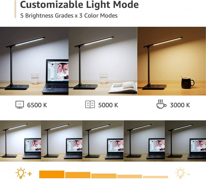 Lampa de birou LED Lepro PR310002 control Touch, 3 moduri, 9W, 750 Lumeni, Negru [2]