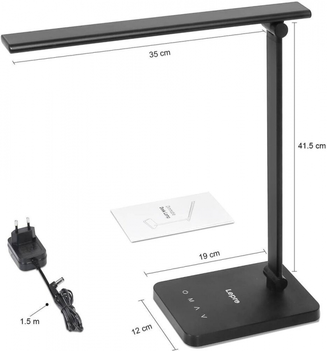 Lampa de birou LED Lepro PR310002 control Touch, 3 moduri, 9W, 750 Lumeni, Negru [7]