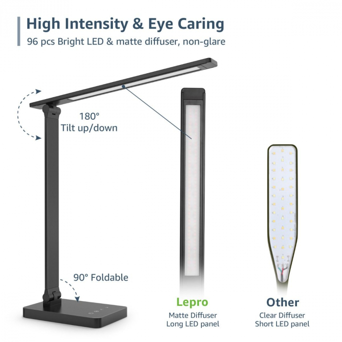 Lampa de birou LED Lepro PR310002 control Touch, 3 moduri, 9W, 750 Lumeni, Negru [6]