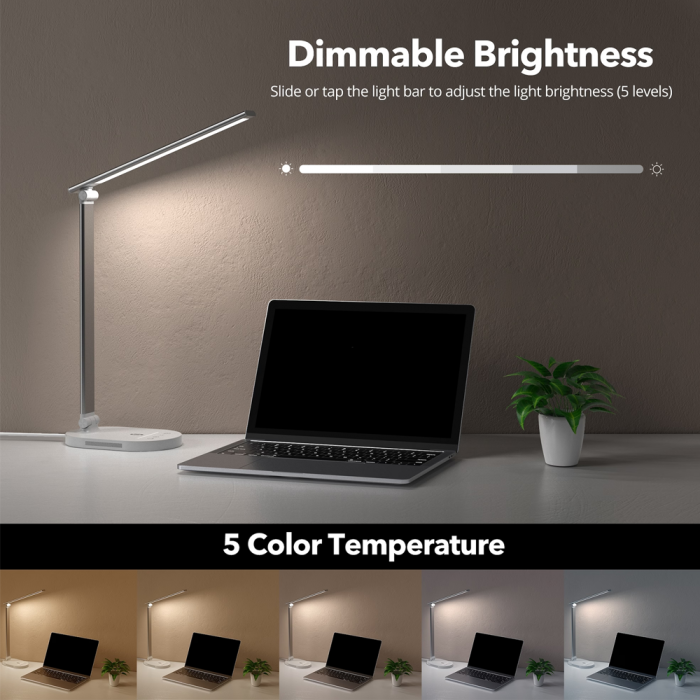 Lampa de birou LED TaoTronics TT-DL1012, lumina veghe, control touch, 5 moduri, 5 niveluri de luminozitate, Incarcare USB, 10W [3]