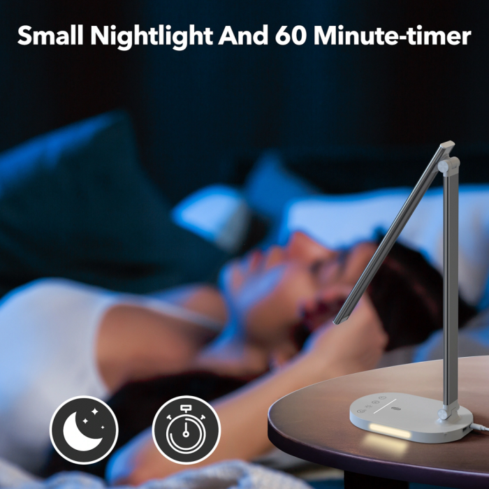 Lampa de birou LED TaoTronics TT-DL1012, lumina veghe, control touch, 5 moduri, 5 niveluri de luminozitate, Incarcare USB, 10W [7]