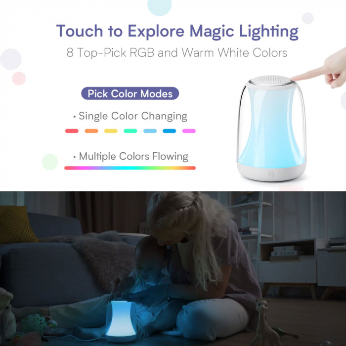 Lampa de veghe 2 in1 Hotmoon, RGB-W, Luminozitate reglabila, Control Touch, Telecomanda, Muzica, White Noise, USB-C [4]