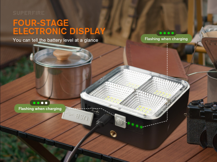 Lampa LED cu panou solar Superfire FS38, Pentru Camping, 600 lm, incarcare USB, 4 moduri, prindere magnetica [4]