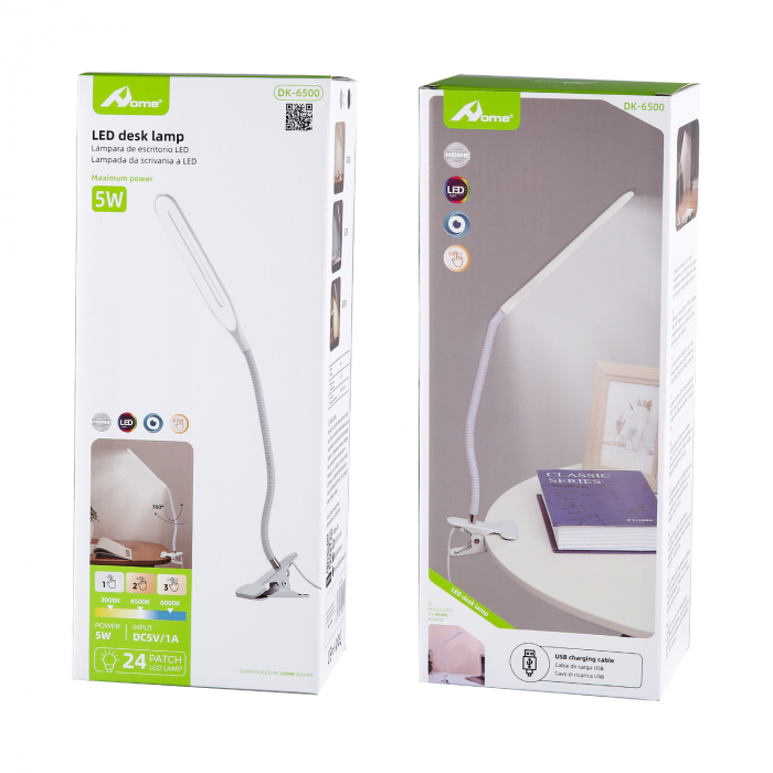 Lampa LED Home DK-6500, cu clema de prindere, brat flexibil, Alimentare USB, Lumina alba, 5W [6]