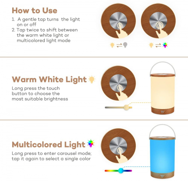 Lampa led reincarcabila TaoTronics TT-DL23 control Touch, 7 culori de lumina [7]