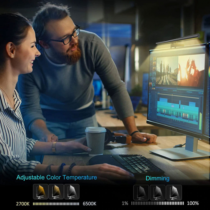 Lampa pentru monitor Ustellar RGBIC Wi-Fi Smart LED, 10W, aluminiu, Sincronizare muzica, Tuya / Smart Life [6]