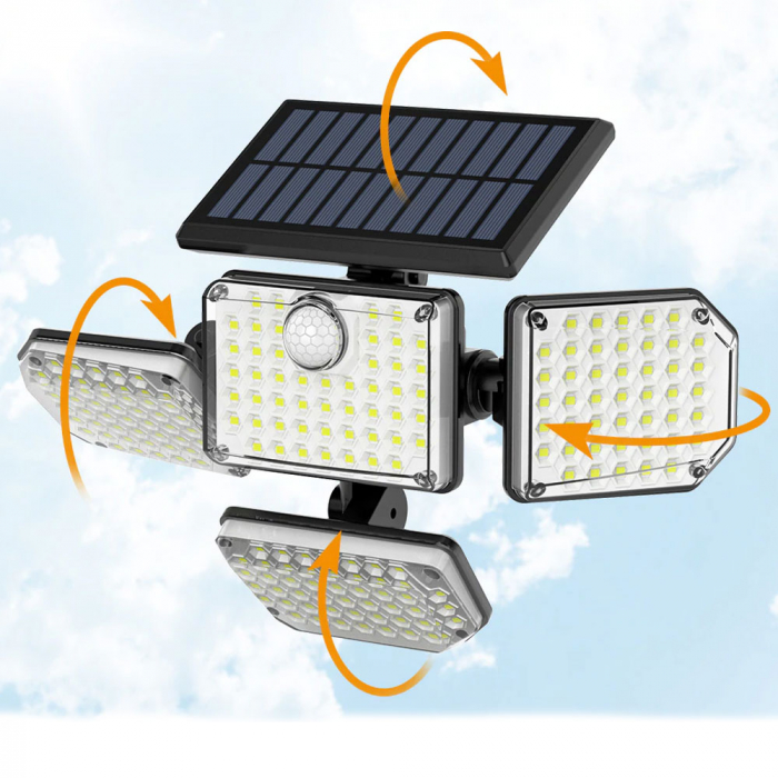 Lampa solara de perete MustWin, 1400lm, LED, 182 leduri,3 moduri, incarcare solara si senzor de miscare [2]