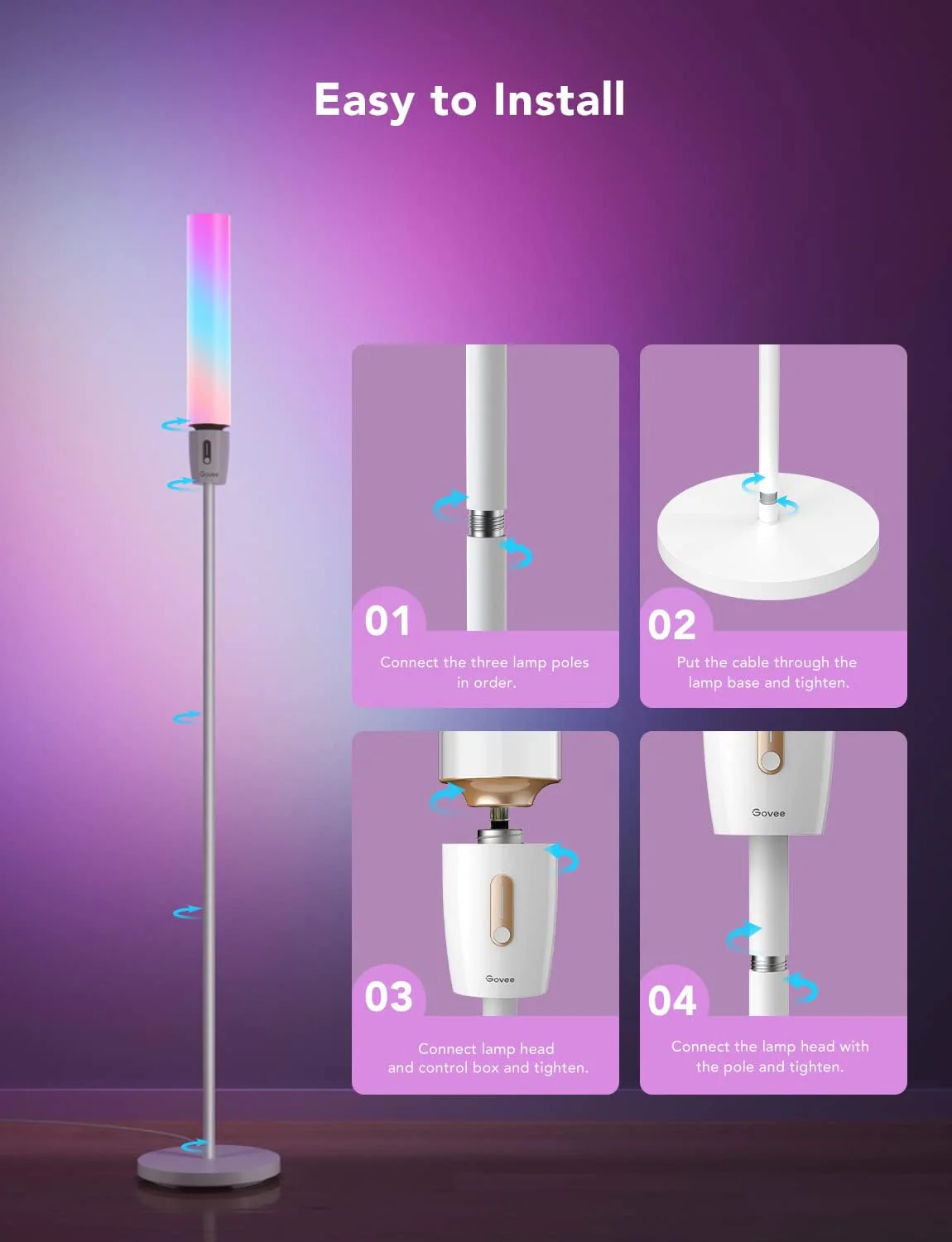 Lampadar LED Govee H6078 RGBICWW Cylinder, Wi-Fi + Bluetooth, 1500lumeni,  Control Aplicatie, Sincronizare muzica [7]