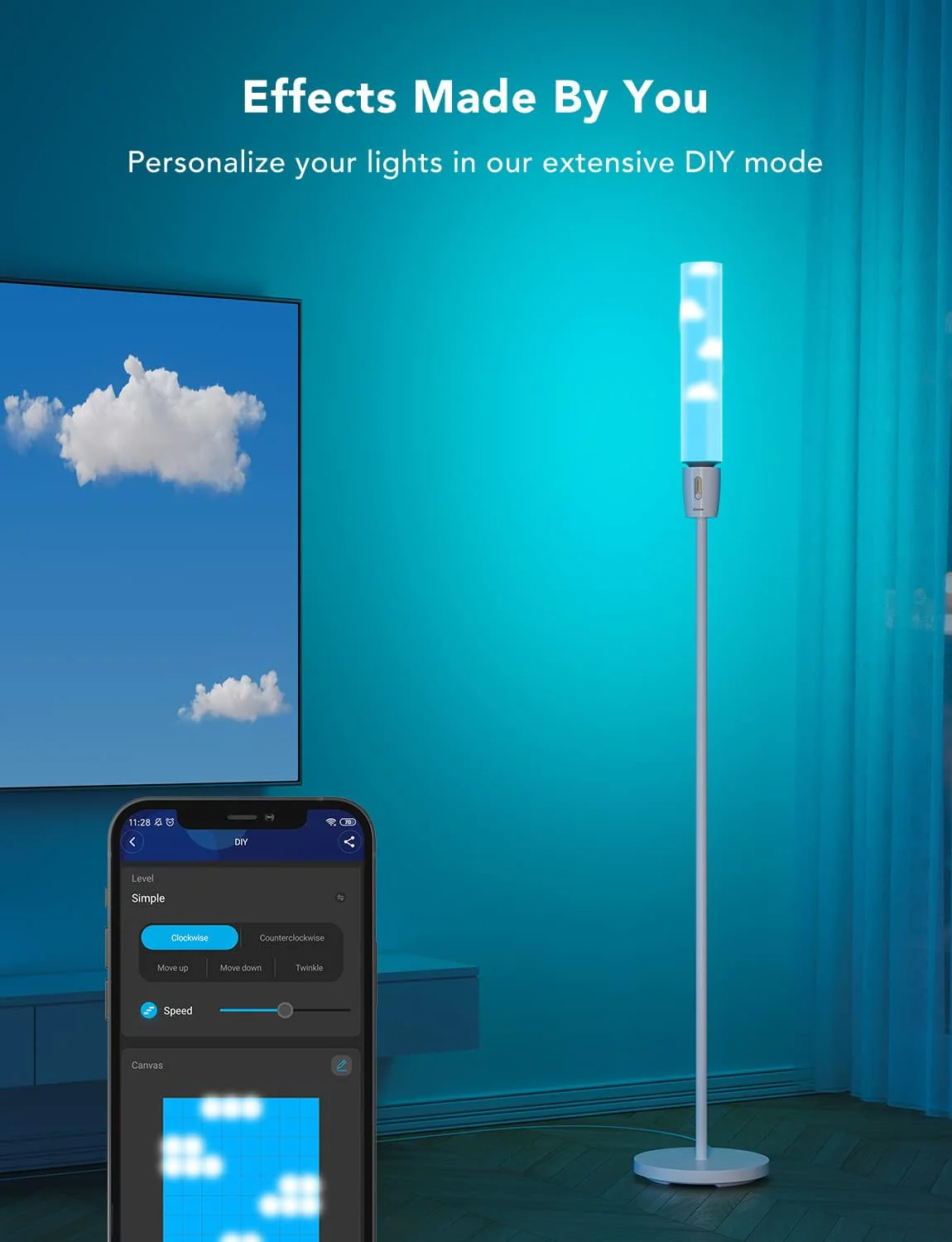 Lampadar LED Govee H6078 RGBICWW Cylinder, Wi-Fi + Bluetooth, 1500lumeni,  Control Aplicatie, Sincronizare muzica [5]