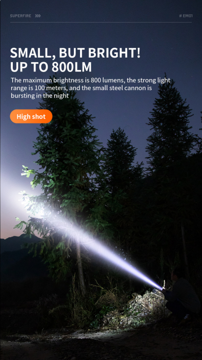Lanterna de buzunar tip breloc Superfire EM01, 800lm, 500mAh, USB C, lumina de urgenta [11]