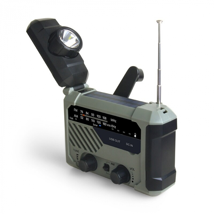 Lanterna LED Multifunctionala cu radio Supfire YJ01, incarcare solara sau manuala (dinam), power bank, 100lm, 2000mAh, incarcare usb-c [1]