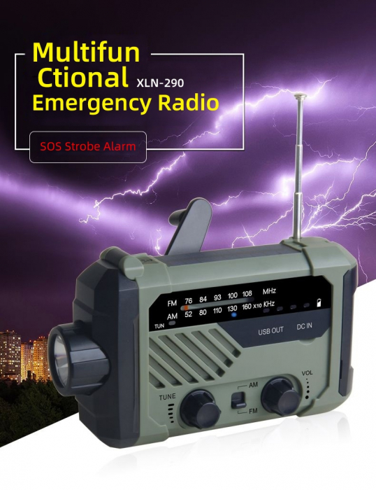 Lanterna LED Multifunctionala cu radio Supfire YJ01, incarcare solara sau manuala (dinam), power bank, 100lm, 2000mAh, incarcare usb-c [3]