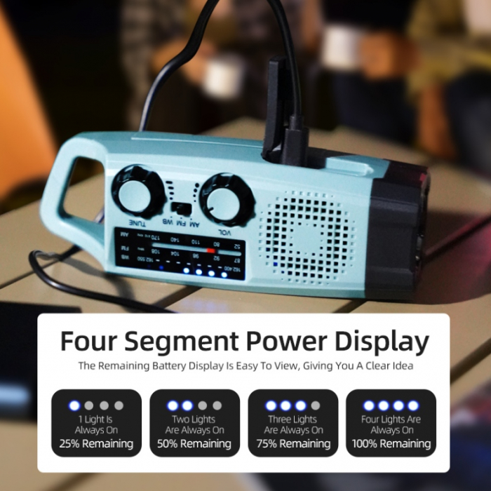 Lanterna LED Multifunctionala cu radio Supfire YJ01, incarcare solara sau manuala (dinam), power bank, 100lm, 2000mAh, incarcare usb-c [5]