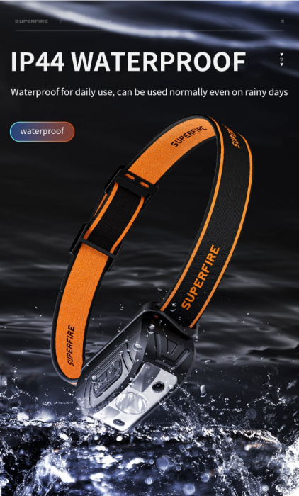 Lanterna LED pentru cap Superfire HL05-K, 120lm, 100m, 500mAh, Lumina rosie, control miscare [11]