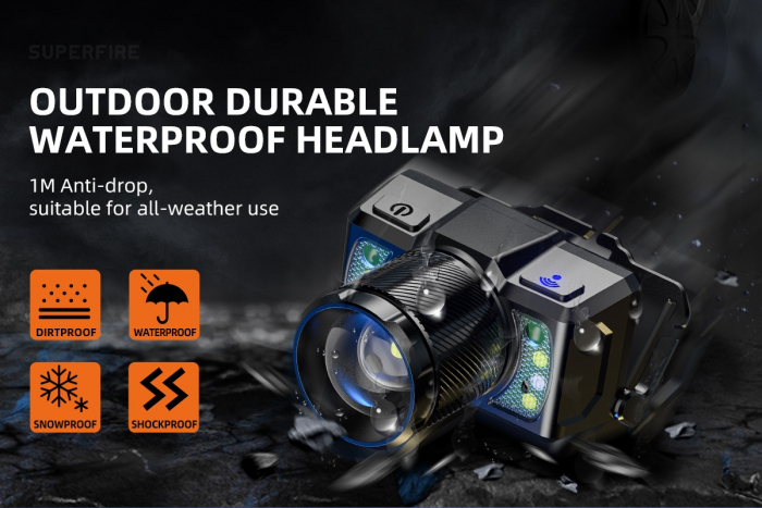 Lanterna LED pentru cap Superfire HL25, 700lm, 210m, 1200mAh, Lumina rosie, control miscare [8]