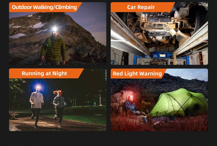 Lanterna LED pentru cap Superfire HL75-X, 220lm, 120m, 800mAh, Lumina rosie, incarcare USB-C, control miscare [10]