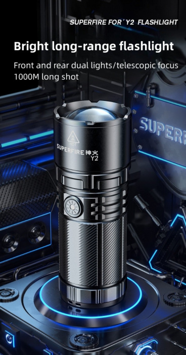 Lanterna LED Superfire Y2, Zoom, 1400lm, 1000M, incarcare USB-C, Lumina fata, spate, 20W [2]
