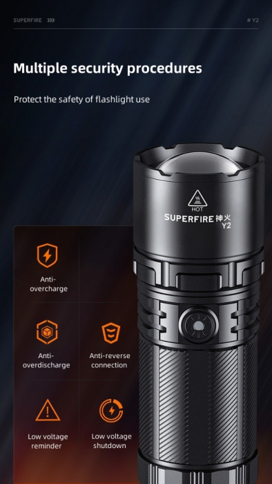 Lanterna LED Superfire Y2, Zoom, 1400lm, 1000M, incarcare USB-C, Lumina fata, spate, 20W [8]