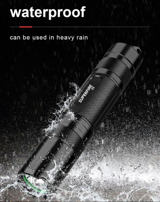 Lanterna LED Superfire S5, 220lm, 300m, incarcare USB, Negru [2]