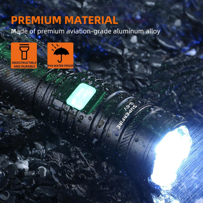Lanterna LED Superfire V8-S, 2000lm, 300M, 5200mAh, Zoom, incarcare USB-C, 36W [3]