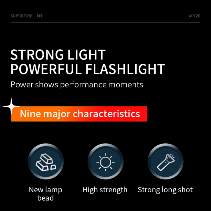 Lanterna LED Superfire Y20, 1200lm, 800M, 3700mAh incarcare USB-C, 20W [4]