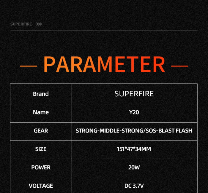 Lanterna LED Superfire Y20, 1200lm, 800M, 3700mAh incarcare USB-C, 20W [14]