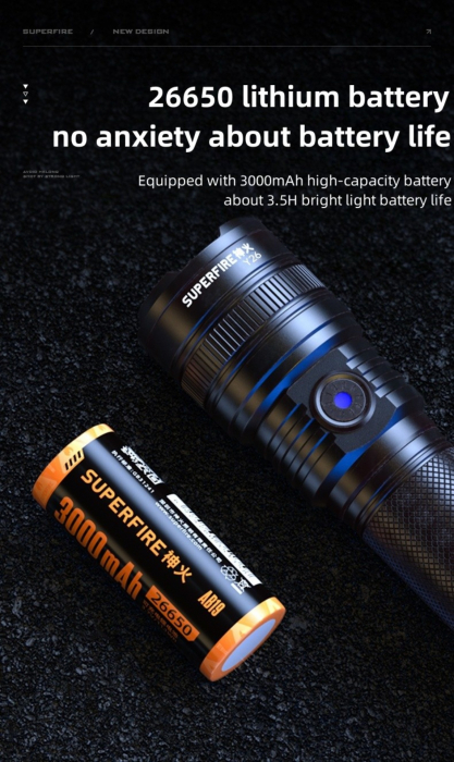 Lanterna LED Superfire Y26, 1200lm, 800M, 3700mAh, incarcare USB-C, 15W [8]